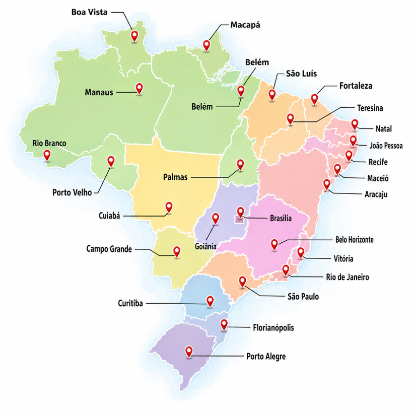Mapa do Brasil com as capitais